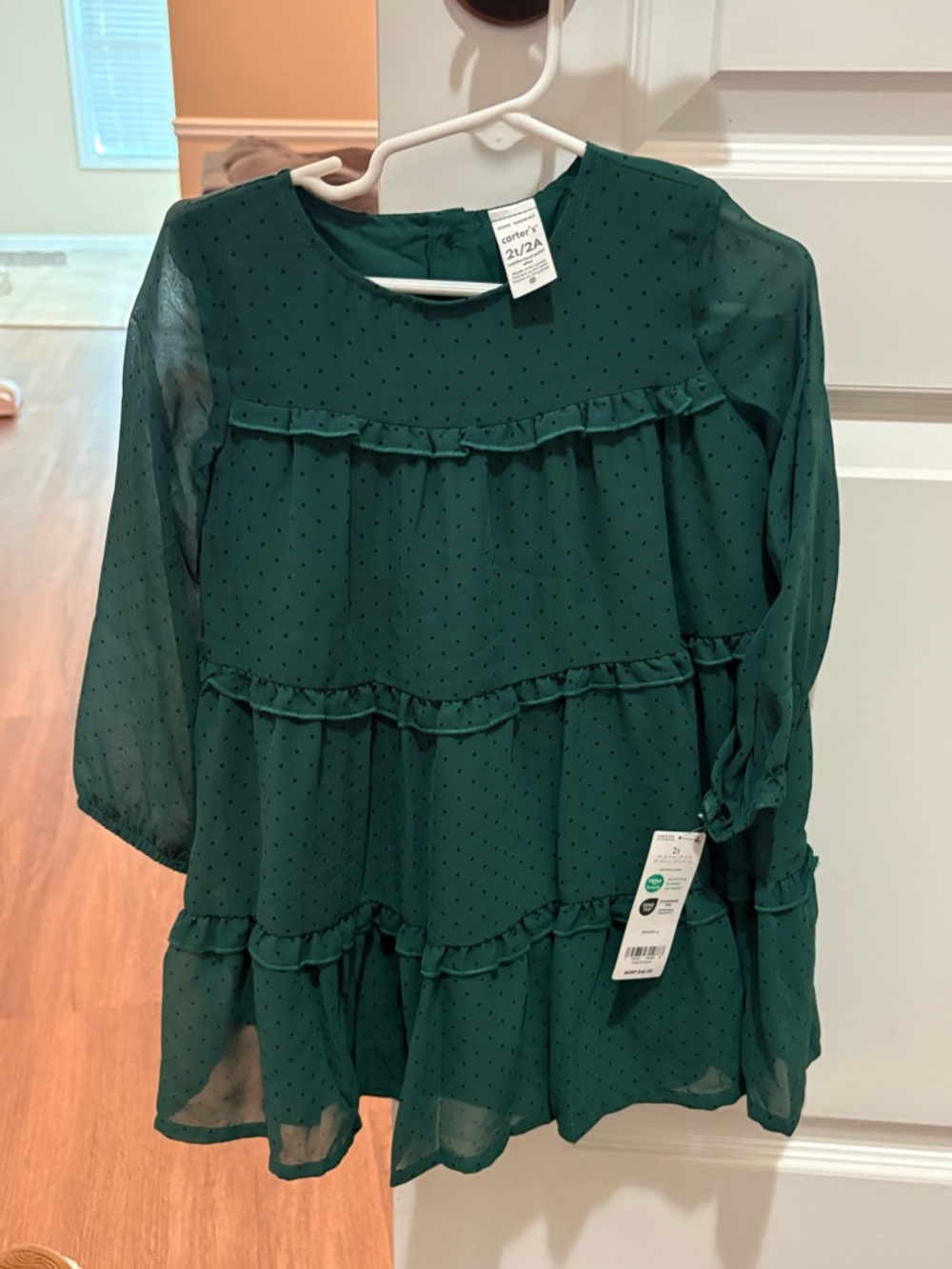 Carter's Dark Green Long-Sleeve Ruffle Tiered Dress